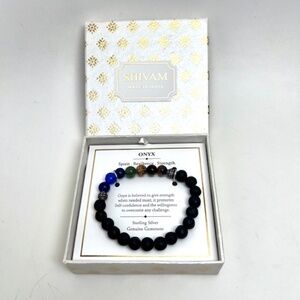 NWT NATURAL ONIX STONE BEAD SIMPLE CIRCLE STRING CHAKRA STRETCH UNISEX BRACELET